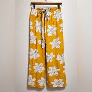 Sweet Rain Mustard Yellow Wide-Leg Floral Pants